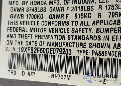 2013 Honda Civic Lx z USA, uszkodzony, nr VIN 19XFB2F50DE079203